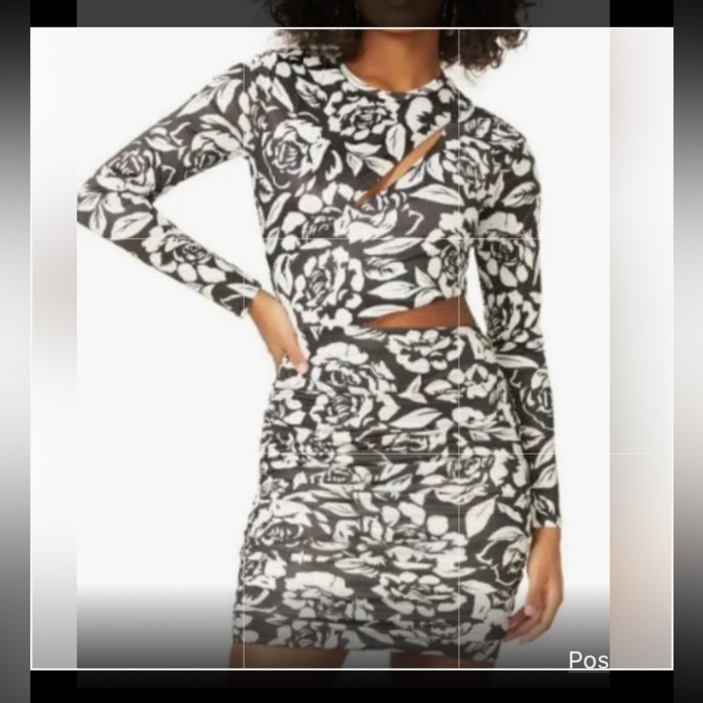 NWT AFRM Black and White Rose Print Floral Cut out Dress